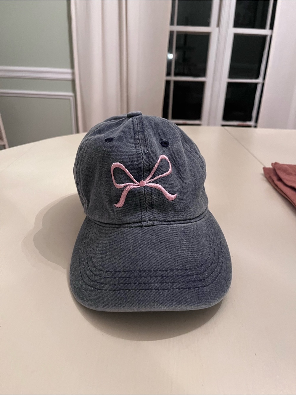 Francesca's Collections Navy Hat with Pink Bow Accent